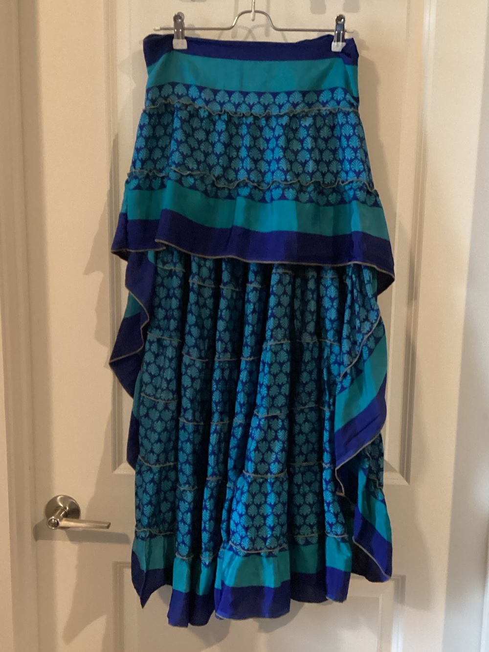 Teal and Royal Blue High-Low Tiered Maxi Skirt